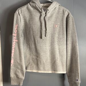 Champion Heather Gray Hoodie with Pink Accents